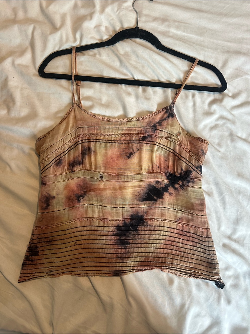 American Eagle Outfitters Peach and Black Tie-Dye Spaghetti Strap Cami